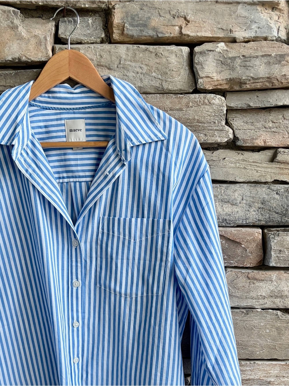 Anthropologie Maeve Shrunken Bennet Button Down blue stripe crop length small